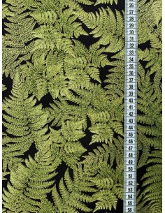 Tkanina bawełniana Black Tossed Metallic Fern Leaves 2