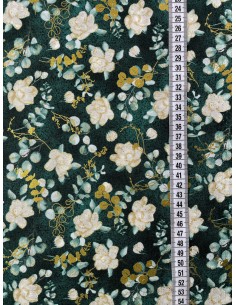 Juniper Flowers Gold Metallic cotton fabric 2