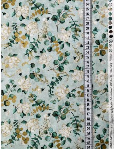 Sage Flowers Gold Metallic cotton fabric 2