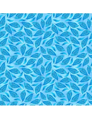 Sky Tossed Painted Small Leaves cotton fabric
