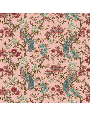 Pink Main Bird and Floral cotton fabric