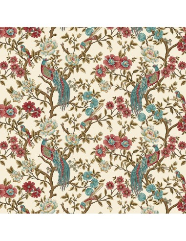 Cream Main Bird and Floral cotton fabric