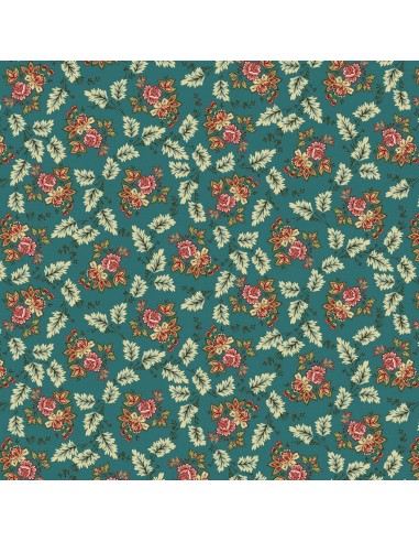 Teal Floral Leaf cotton fabric