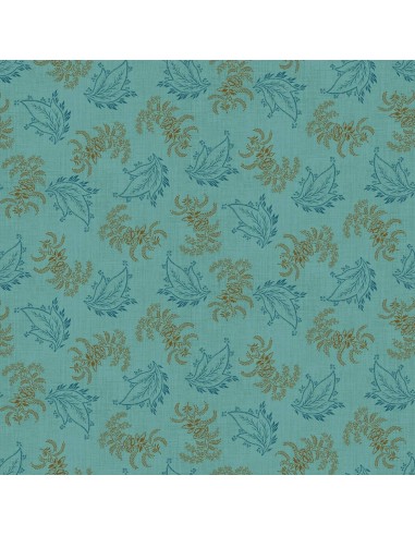 Light Teal Leaf Toss cotton fabric