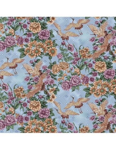 Japanese Floral Cranes cotton fabric