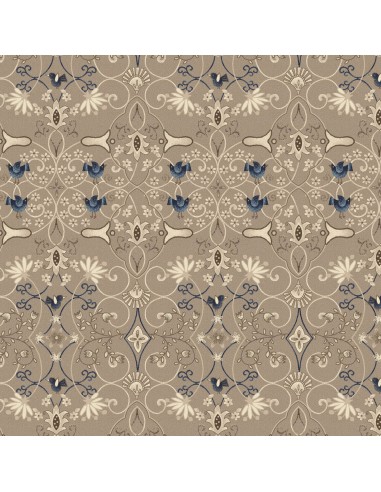 Khaki Bird Damask cotton fabric