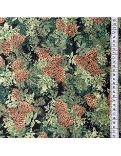Tkanina bawełniana Black Small Metallic Pinecone Bouquets 2
